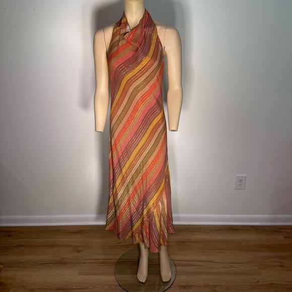 Conditions Apply Stripe Multicolor Halter Midi Dress Women’s Size Large Petite - Picture 2 of 12
